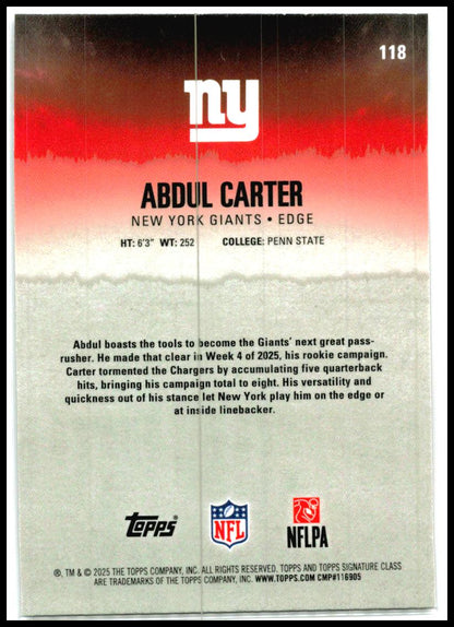2025 Topps Signature Class Chrome Magenta #/250 #118 Abdul Carter Rookie Giants