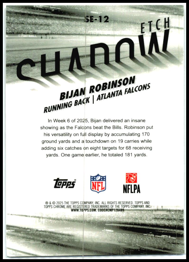2025 Topps Chrome Shadow Etch #SE-12 Bijan Robinson Atlanta Falcons