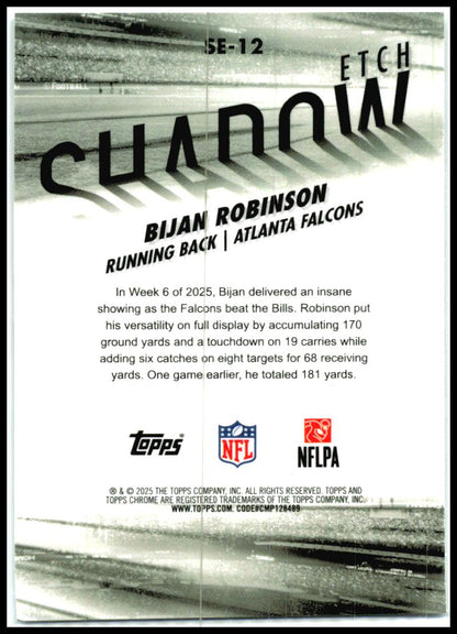 2025 Topps Chrome Shadow Etch #SE-12 Bijan Robinson Atlanta Falcons