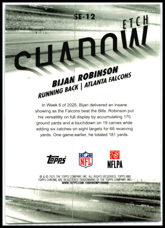 2025 Topps Chrome Shadow Etch #SE-12 Bijan Robinson Atlanta Falcons