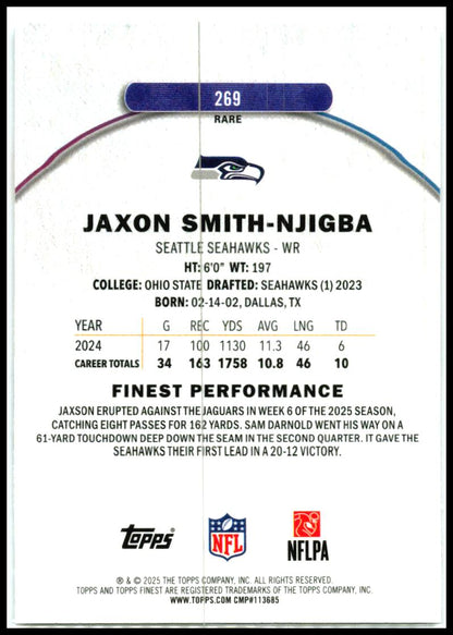 2025 Finest Rare #269 Jaxon Smith-Njigba Seattle Seahawks