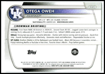 2025-26 Bowman Chrome Fuchsia Mojo Refractor #BCP-98 Otega Oweh Kentucky