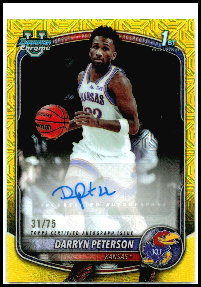 2025-26 Bowman Chrome Auto Yellow Mojo #/75 #CPA-DP Darryn Peterson Auto Kansas