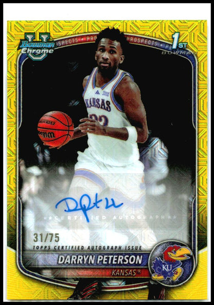 2025-26 Bowman Chrome Auto Yellow Mojo #/75 #CPA-DP Darryn Peterson Auto Kansas