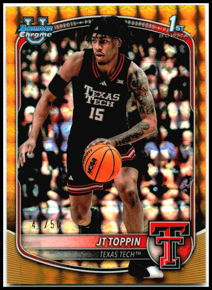 2025-26 Bowman Chrome Gold Geometric Refractor #BCP-93 JT Toppin Texas Tech