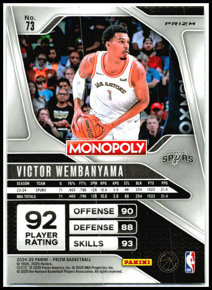 2024-25 Panini Prizm Monopoly Ice Prizms #73 Victor Wembanyama San Antonio Spurs