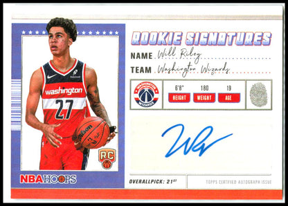 2025-26 Topps NBA Hoops Rookie Signatures #HRS-WR Will Riley Wizards