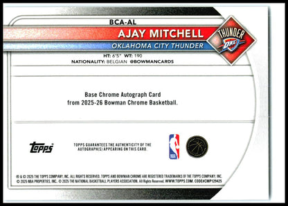 2025-26 Bowman Chrome Blue Mojo Auto #/50 #BCA-AL Ajay Mitchell Thunder
