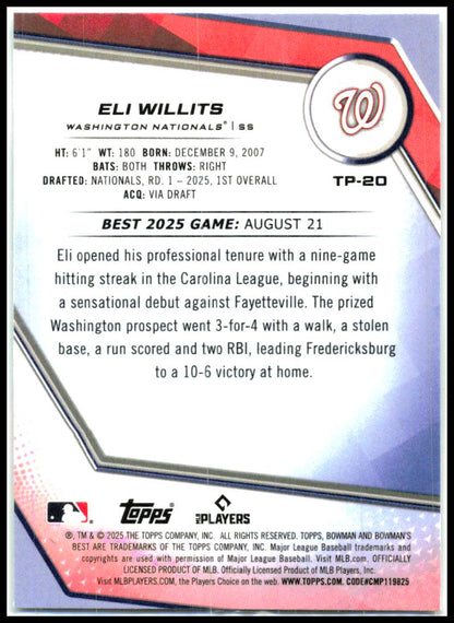 2025 Bowman's Best Green Mini-Diamond Refractors #TP-20 Eli Willits Nationals