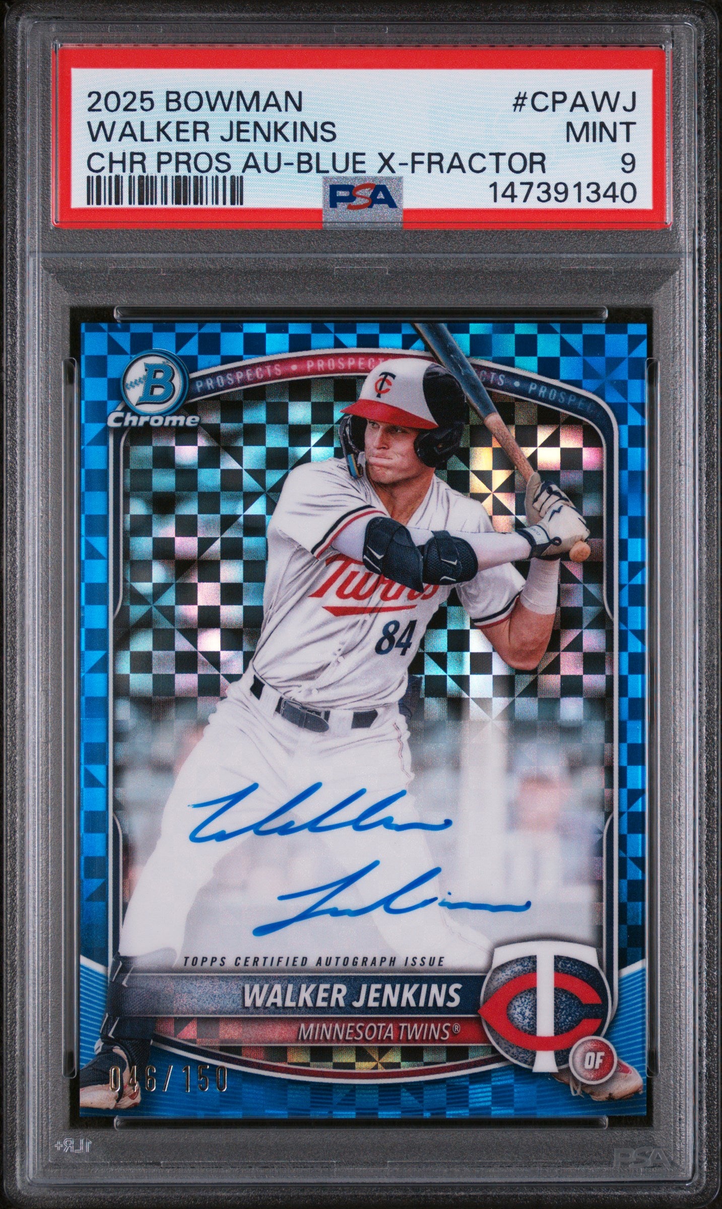 2025 Bowman Chrome Auto Blue X-Fractor #/150 #CPAWJ Walker Jenkins Auto