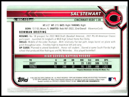2022 Bowman Draft Chrome #BDC-122 Sal Stewart Cincinnati Reds