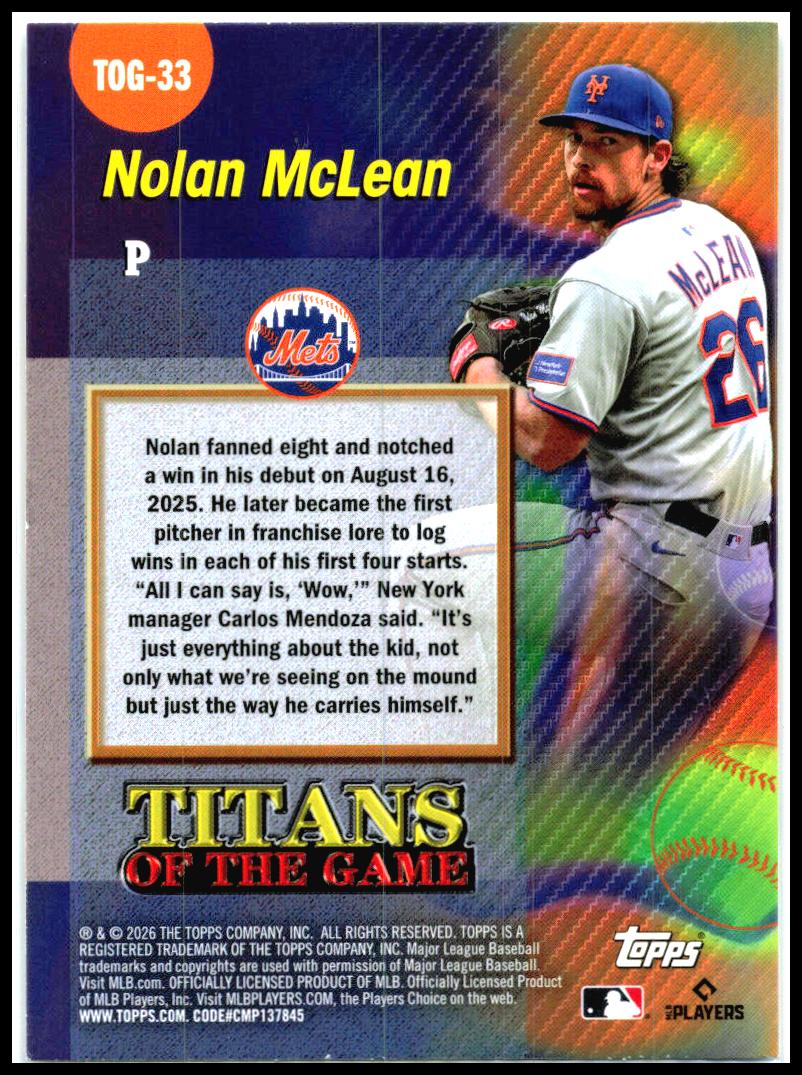 2026 Topps Titans of the Game #TGG--33 Nolan McLean Mets