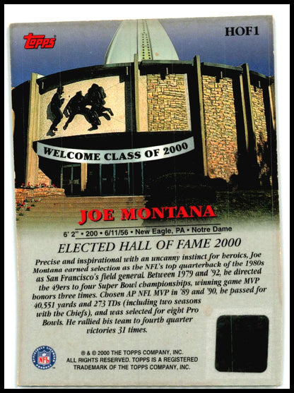 2000 Topps Hall of Fame Autographs #HOF1 Joe Montana Auto San Francisco 49ers