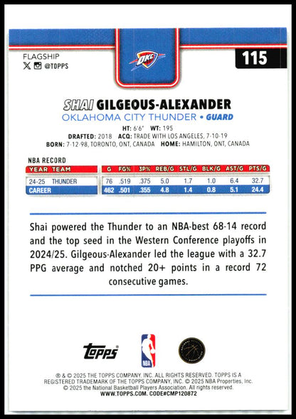 2025-26 Topps Gold #115 Shai Gilgeous-Alexander #/2025 Oklahoma City Thunder