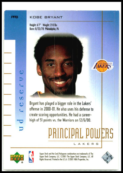 2000-01 UD Reserve Principal Powers #PP8 Kobe Bryant Los Angeles Lakers