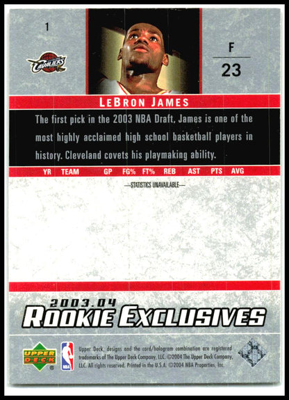2003-04 Upper Deck Rookie Exclusives #1 LeBron James Rookie Cleveland Cavaliers