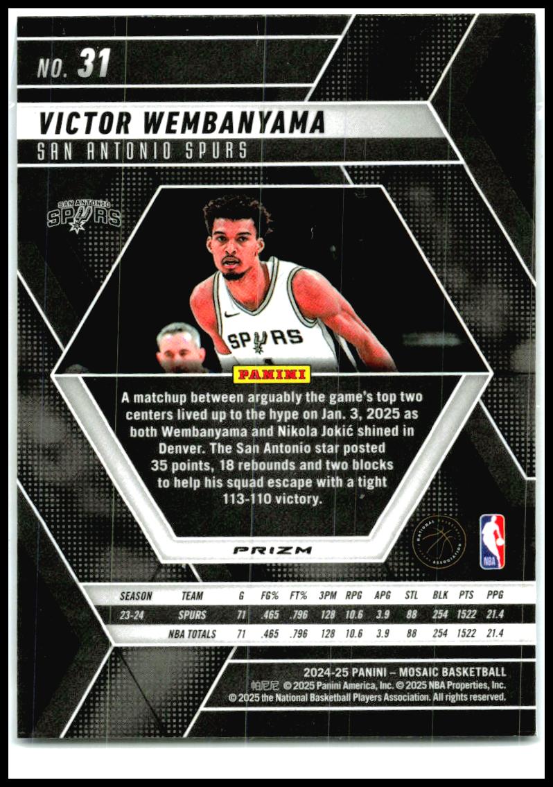 2024-25 Panini Mosaic Reactive Blue Mosaic #31 Victor Wembanyama Spurs