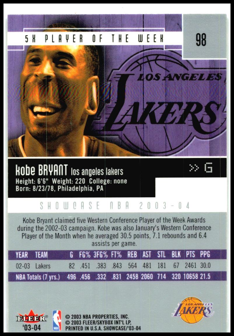 2003-04 Fleer Showcase #98 Kobe Bryant Los Angeles Lakers