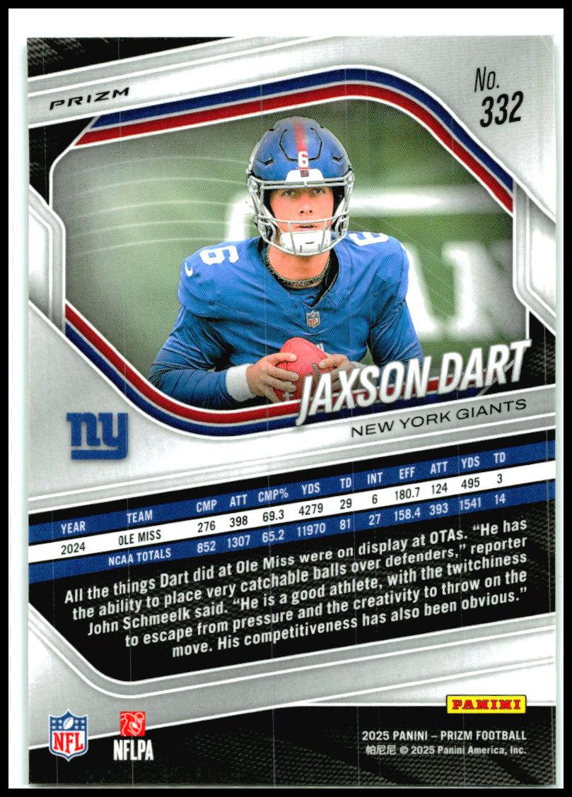 2025 Panini Prizm Green Wave #332 Jaxson Dart New York Giants