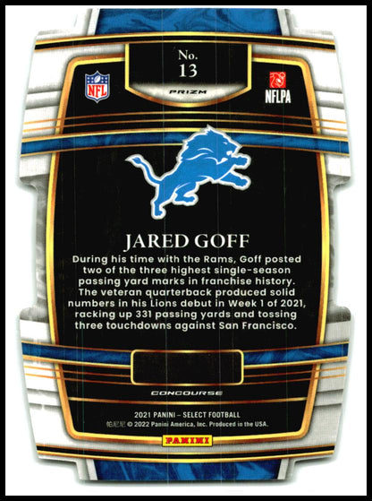 2021 Panini Select Zebra Prizm Die Cut #13 Jared Goff Detroit Lions