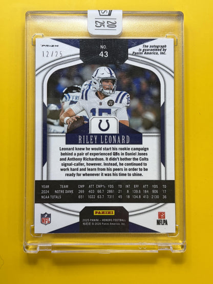 2025 Panini Honors Signatures Orange #43 Riley Leonard Auto Colts