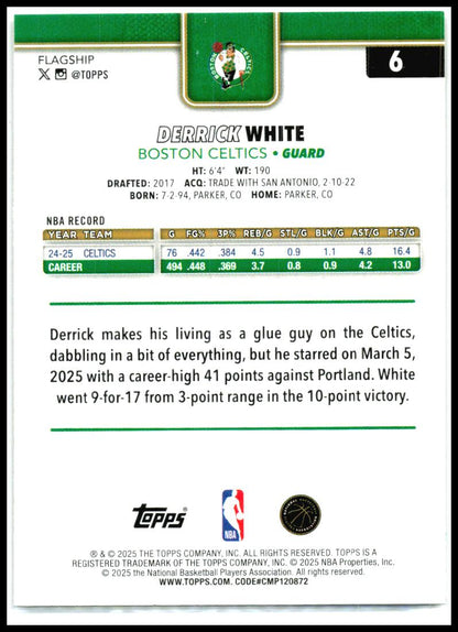 2025-26 Topps Gold #6 Derrick White #/2025 Boston Celtics