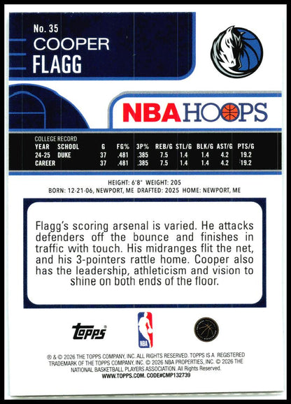 2025-26 Hoops Light Burst #35 Cooper Flagg Rookie Dallas Mavericks