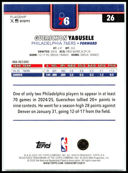 2025-26 Topps Green Holo Foil #26 Guerschon Yabusele #/99 Philadelphia 76ers