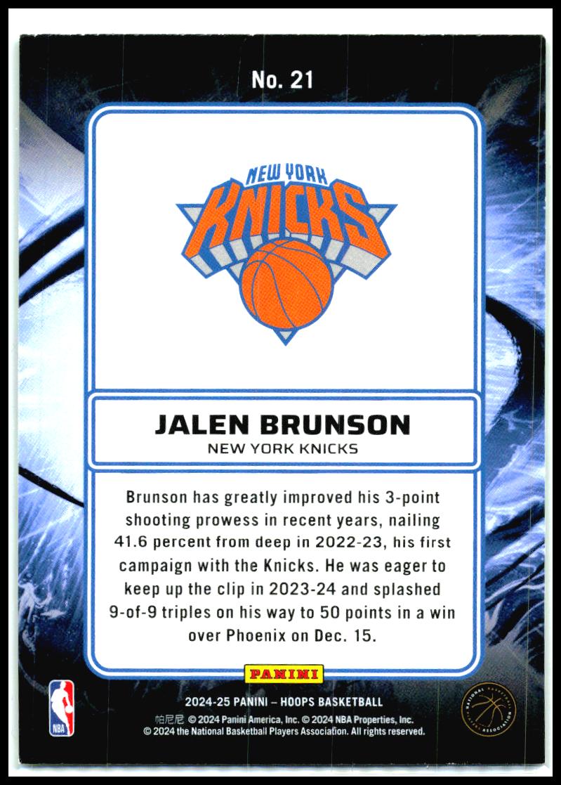 2024-25 Hoops Ignition #21 Jalen Brunson New York Knicks
