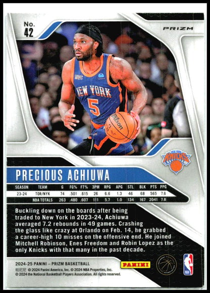 2024-25 Panini Prizm Prizms Silver #42 Precious Achiuwa New York Knicks