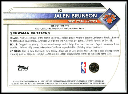 2025-26 Bowman #62 Jalen Brunson New York Knicks