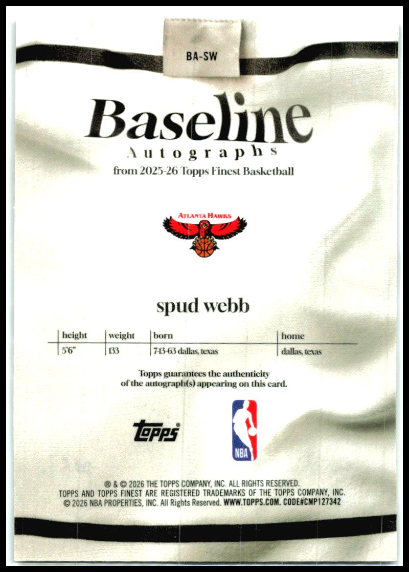2025-26 Finest Baseline Auto Black Geometric #/25 #BA-SW Spud Webb Auto Hawks