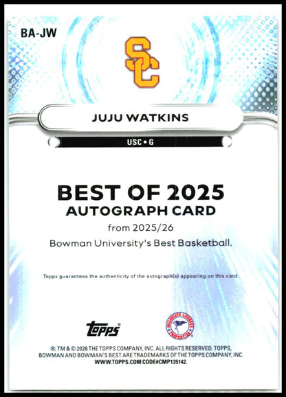 2025-26 Bowman U Best Green Mini Diamond Auto #/99 #BA-JW Juju Watkins