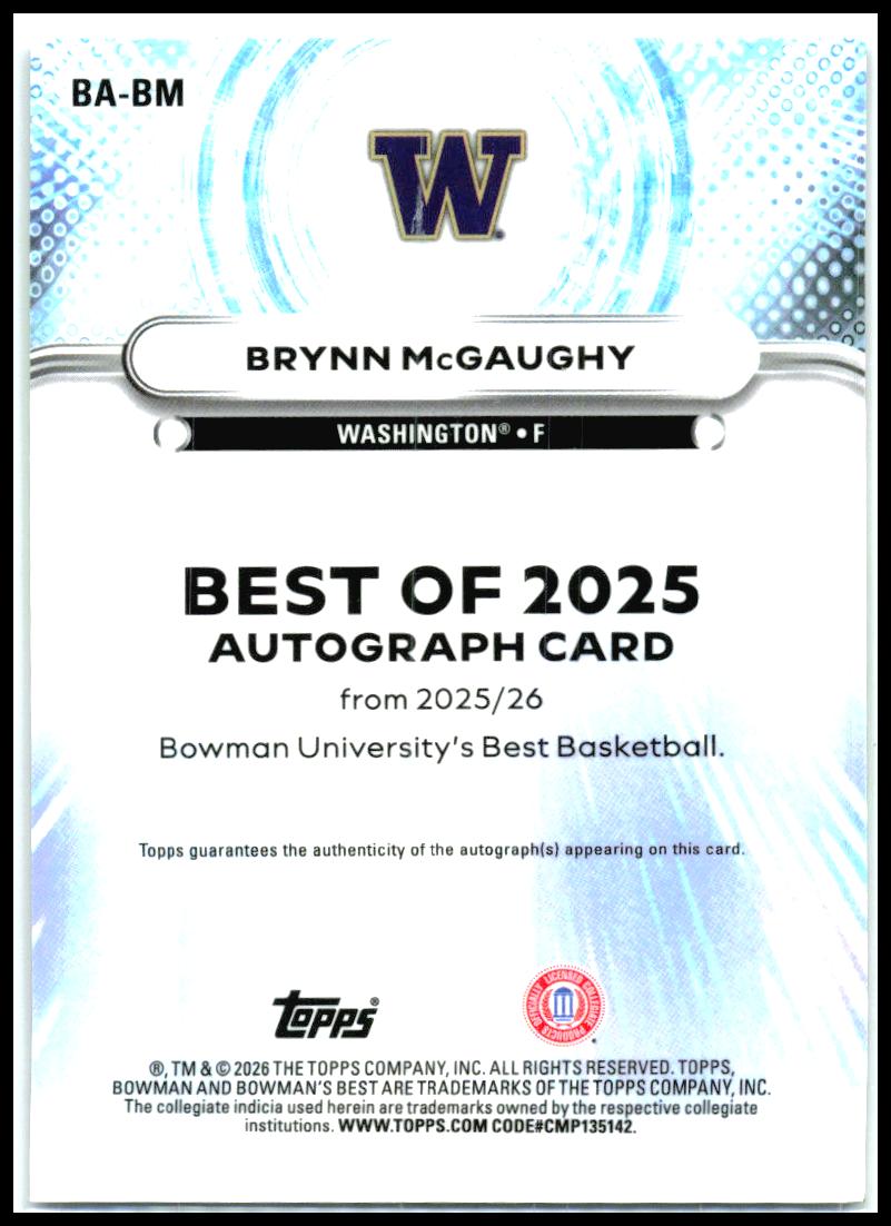 2025-26 Bowman U Best Green Mini Diamond Auto #/99 #BA-BM Brynn McGaughy