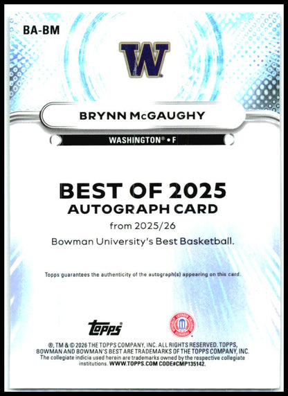 2025-26 Bowman U Best Green Mini Diamond Auto #/99 #BA-BM Brynn McGaughy