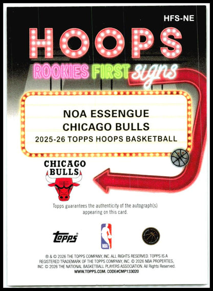 2025-26 Hoops Hoops Rookie First Signs #HFS-NE Noa Essengue Auto Chicago Bulls