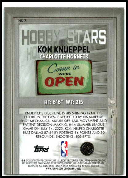 2025-26 Bowman Hobby Stars Refractor #HS-7 Kon Knueppel Charlotte Hornets