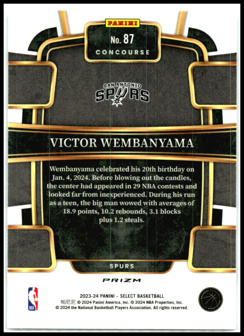 2023-24 Panini Select Silver Prizms #87 Victor Wembanyama Rookie Spurs