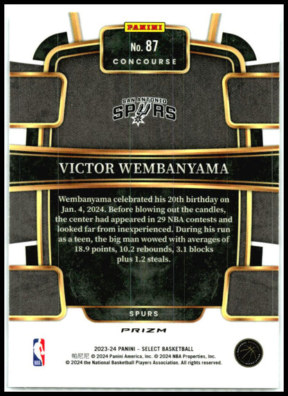 2023-24 Panini Select Silver Prizms #87 Victor Wembanyama Rookie Spurs