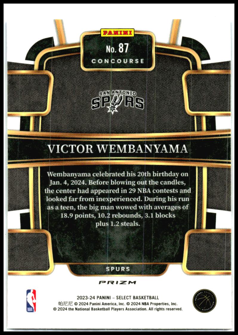 2023-24 Panini Select Tri-Color Prizms #87 Victor Wembanyama Rookie Spurs