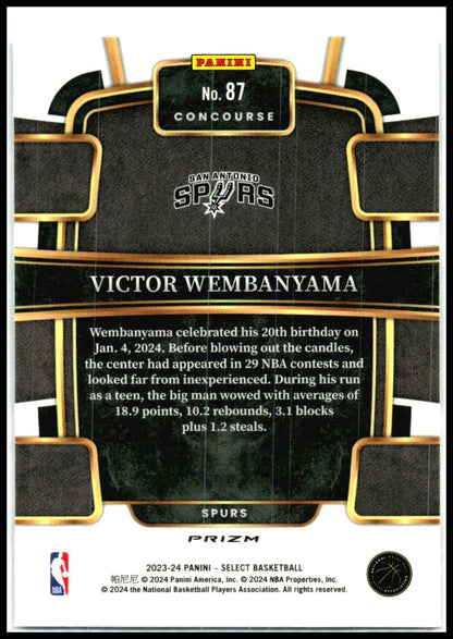 2023-24 Panini Select Tri-Color Prizms #87 Victor Wembanyama Rookie Spurs