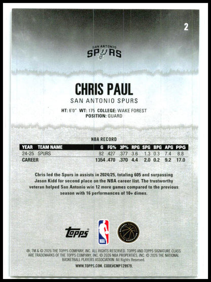 2025-26 Topps Signature Class #2 Chris Paul San Antonio Spurs