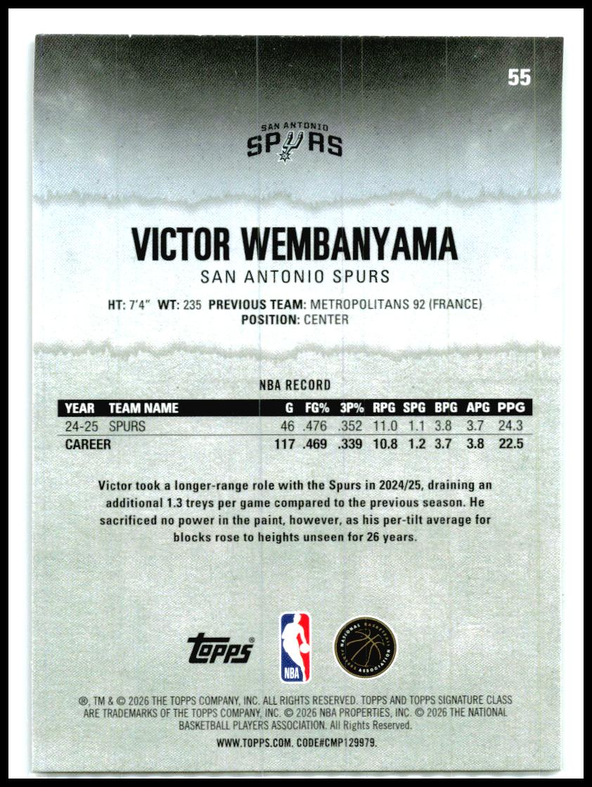 2025-26 Topps Signature Class #55 Victor Wembanyama San Antonio Spurs