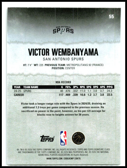 2025-26 Topps Signature Class #55 Victor Wembanyama San Antonio Spurs