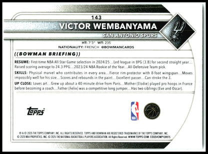 2025-26 Bowman #143 Victor Wembanyama San Antonio Spurs