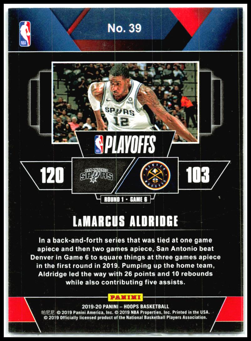 2019-20 Hoops Road to the Finals #39 LaMarcus Aldridge #/2019 San Antonio Spurs