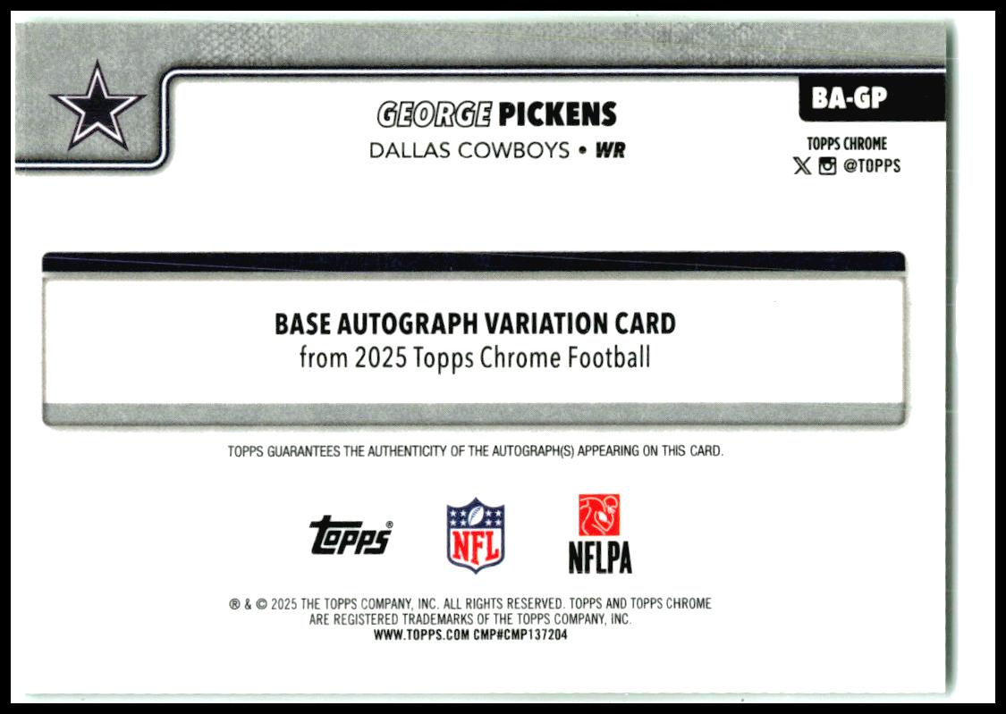 2025 Topps Chrome Green Geometric Auto #/99 #80 George Pickens Auto Cowboys