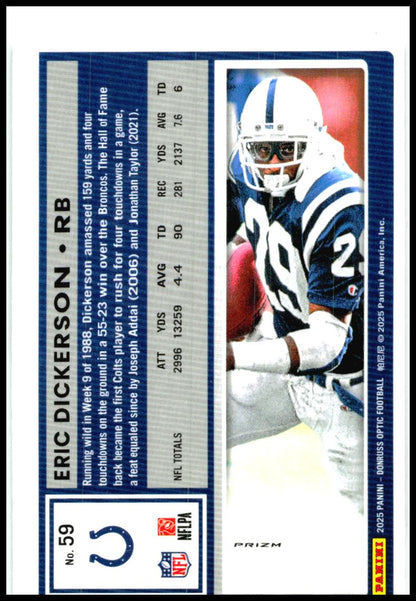 2025 Donruss Optic White Sparkle #59 Eric Dickerson Indianapolis Colts