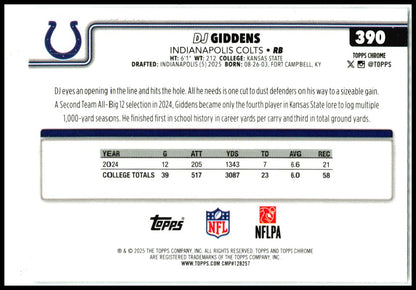 2025 Topps Chrome Prism Refractor #390 DJ Giddens Rookie Indianapolis Colts