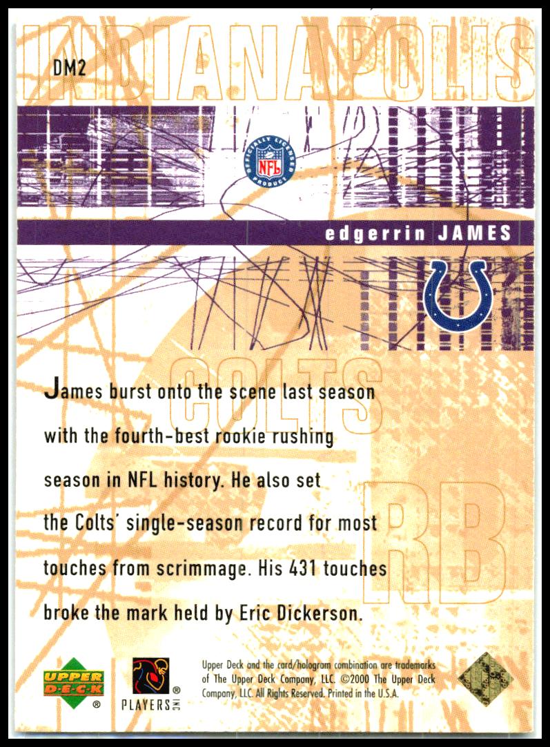 2000 Upper Deck Black Diamond Diamond Might #DM2 Edgerrin James Colts